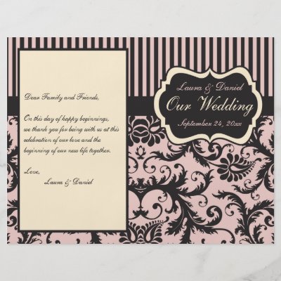 Blush Pink Cream Grey Damask Wedding Program Personalized Flyer by 