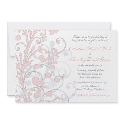 Blush Pink, Grey, & White Wedding Invitation by wasootch