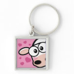Blushing Cow with Pink Hearts Keychain
