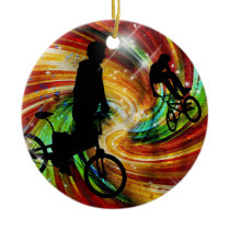 BMXers in Red and Orange Grunge Swirls