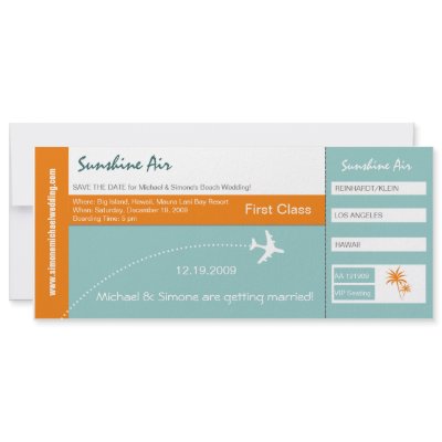 Boarding Pass Wedding Invitation green orange by DesignKandy