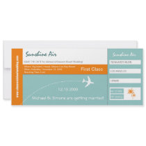 Boarding Pass Wedding Invitation green orange