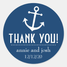 Boat Anchor Thank You Labels (Dark Blue) Sticker