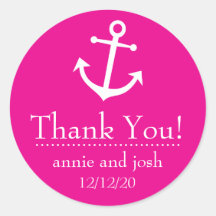 Boat Anchor Thank You Labels (Magenta Pink) Stickers