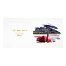 BOAT AND MOUNTAIN LANDSCAPE PERSONALIZED PHOTO CARD