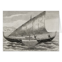 Boat of the Mortlock Islands with outrigger Card