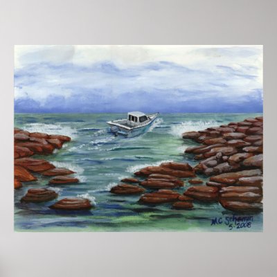 BOAT ON BAY PRINT by MCSCHEMM