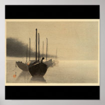 Boats in the Mist by Seitei Watanabe 1851- 1918 Print