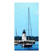 Boats near Lighthouse, Bristol, RI Photo Cards
