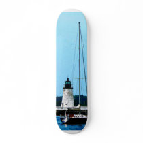 Boats Near Lighthouse, Bristol RI Skateboards