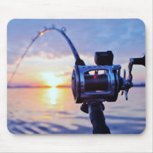 Bobine de pêche au coucher du soleil tapis de souris