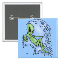 Body Surfing Alien Pinback Buttons