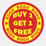 BOGO BUY ONE GET ONE FREE ROUND STICKERS