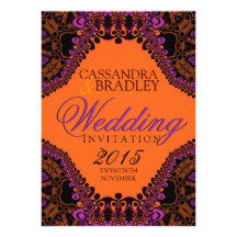 Bohemian Damask Lace Vibrant Wedding Invitations