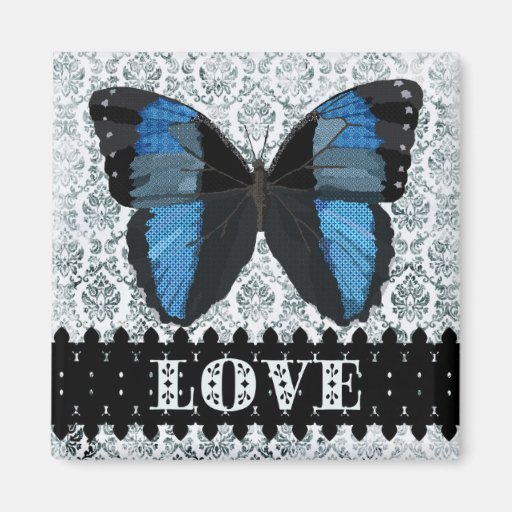 Boho Blue Butterfly Love Art Magnet