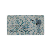 Boho Blue Butterfly & Zebra Damask Label