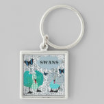 Boho Blue Swans Grunge Damask Keychain keychains