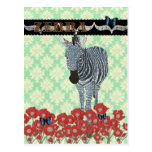 Boho Blue Zeb & Butterflies Mint Julep Damask  Pos Postcard