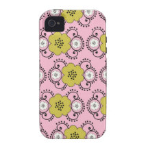 boho chic damask green pink floral iPhone 4 cases