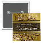 Boho Purple Spirals Gold Wedding Name Tag / Button buttons