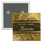 Boho Purple Spirals Gold Wedding Name Tag / Button buttons