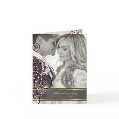 Boho Purple Spirals Wedding Photo Thank You Card by fat_fa_tin