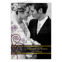 Boho Purple Spirals Wedding Photo Thank You Card