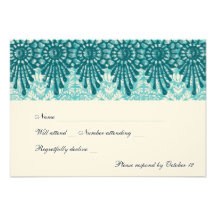 Boho Vintage Faded Blue Damask Teal rsvp Custom Announcements