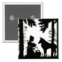 Bois rouges de loup de capuchon de silhouette noir badge