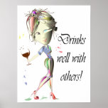 Boissons bien avec d'autres, affiche drôle d'art d