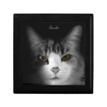 Boîte noire et blanche de tuile de chat boîtes décorées
