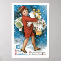 Boîtes-cadeau joyeuses de Noël démodé Poster