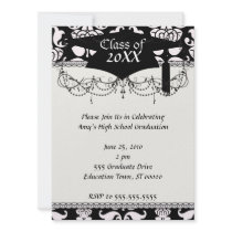 bold black and white damask pattern graduation custom invitation