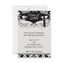 bold black and white damask pattern graduation custom invite