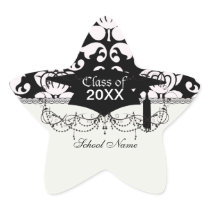 bold black and white damask pattern graduation stickers