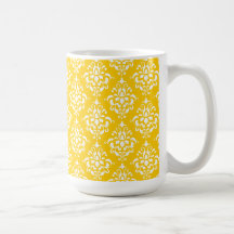 BOLD BRIGHT YELLOW VINTAGE DAMASK PATTERN 1 COFFEE MUG