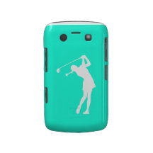 Bold Case Lady Golfer Silhouette White on Turquois Case-Mate Blackberry Case