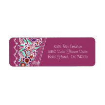 Bold Deco Florals in Rose Return Address Labels