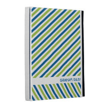 Bold diagonal stripes blue green personalized iPad caseable cases