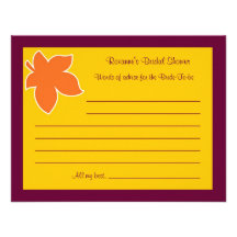 Bold Fall Leaves Bridal Shower Advise Card Invitations