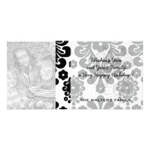 bold flower black and white damask customized photo card