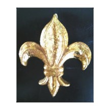 Bold Gold Fleur de lis print on black Gallery Wrapped Canvas