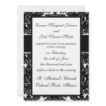 bold intricate black damask on white design invitation