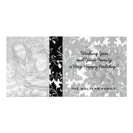 bold intricate black damask on white photo card template
