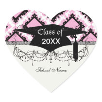 bold pink white black diamond damask graduation stickers