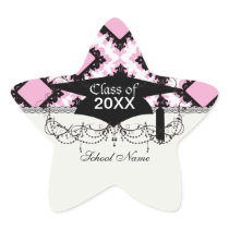 bold pink white black diamond damask graduation sticker