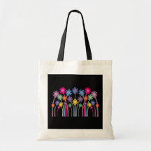 Bold Symmetrical Cartoon Flowers Design Tote Bags