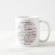 Bon appetit in many different languages typography mugs