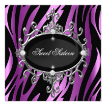 Bonbon rayure pourpre rose de noir de zèbre de 16  invitation personnalisée