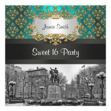 Bonbon turquoise 16 à la damassé 223 NYC d'or carr Carton D'invitation